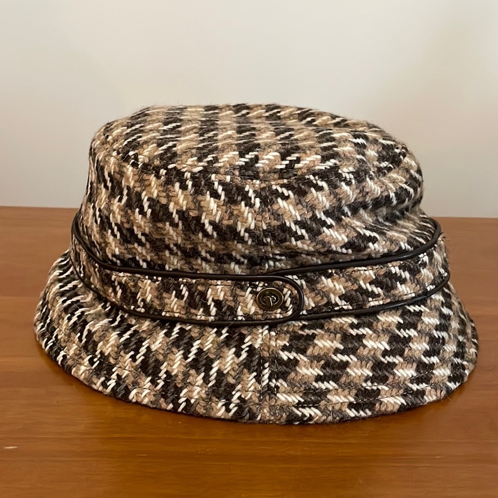 Coach brown wool blend tweed bucket hat M/L